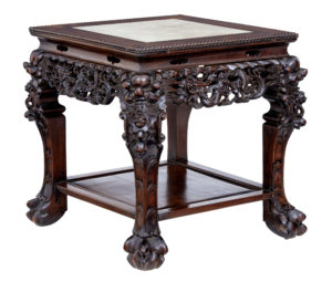 19th Century Carved Chinese Hardwood and Marble Top Table — thumbnail 1