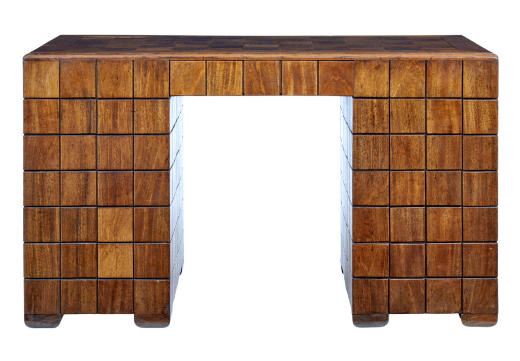 Unique Art Deco Handmade Teak Panelled Pedestal Desk — image 6