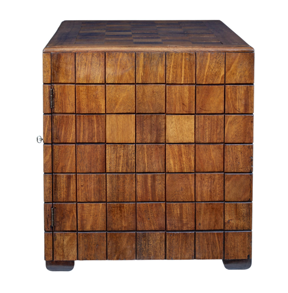Unique Art Deco Handmade Teak Panelled Pedestal Desk — image 5