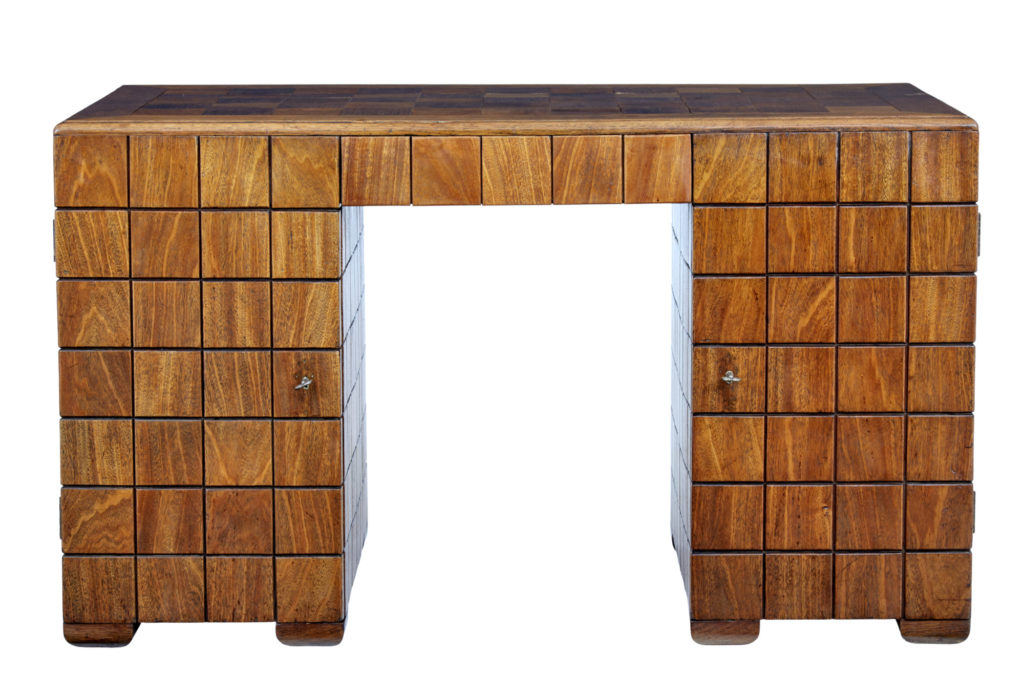 Unique Art Deco Handmade Teak Panelled Pedestal Desk — image 10