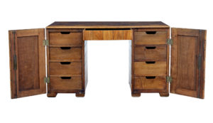 Unique Art Deco Handmade Teak Panelled Pedestal Desk — thumbnail 9