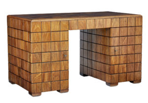 Unique Art Deco Handmade Teak Panelled Pedestal Desk — thumbnail 1