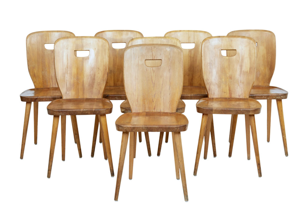 SET OF 8 MID 20TH CENTURY SCANDINAVIAN SOLID PINE DINING CHAIRS