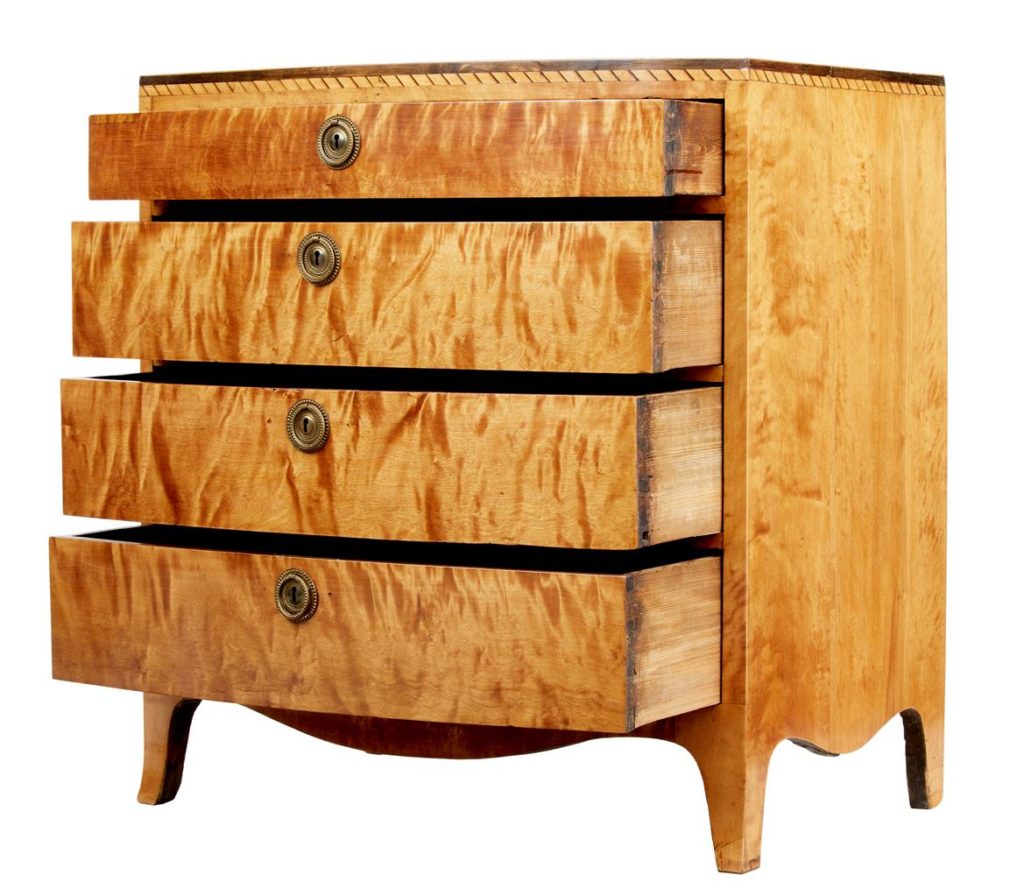 19th Century Danish Small Bowfront Satinwood Commode — image 7
