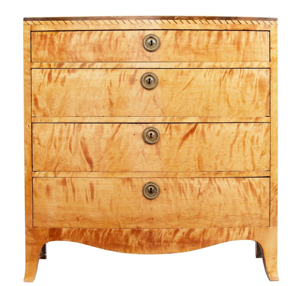 19th Century Danish Small Bowfront Satinwood Commode — image 8