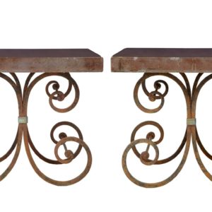 PAIR OF 1920’s FRENCH IRON BAKER TABLES MARBLE TOP