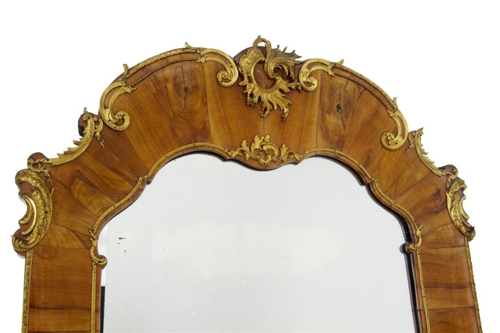 Stunning Continental 19th Century Walnut and Ormolu Mirror and Stand — image 8