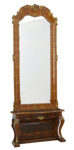 Stunning Continental 19th Century Walnut and Ormolu Mirror and Stand — thumbnail 1