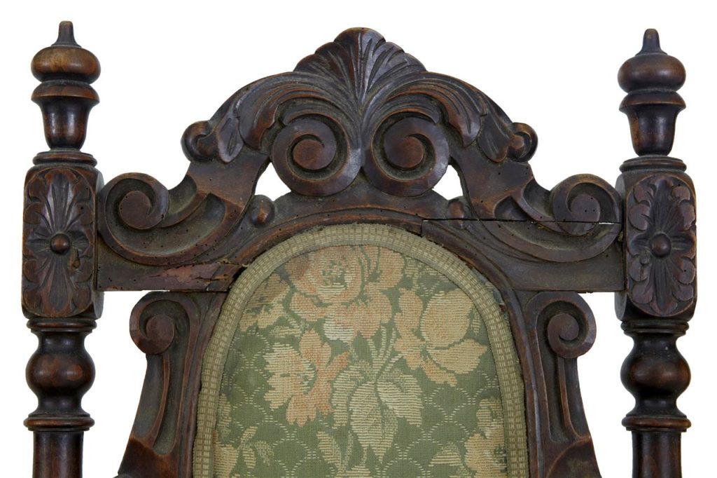Set of 4 19th Century Carved Oak Dining Chairs for Restoration — image 2