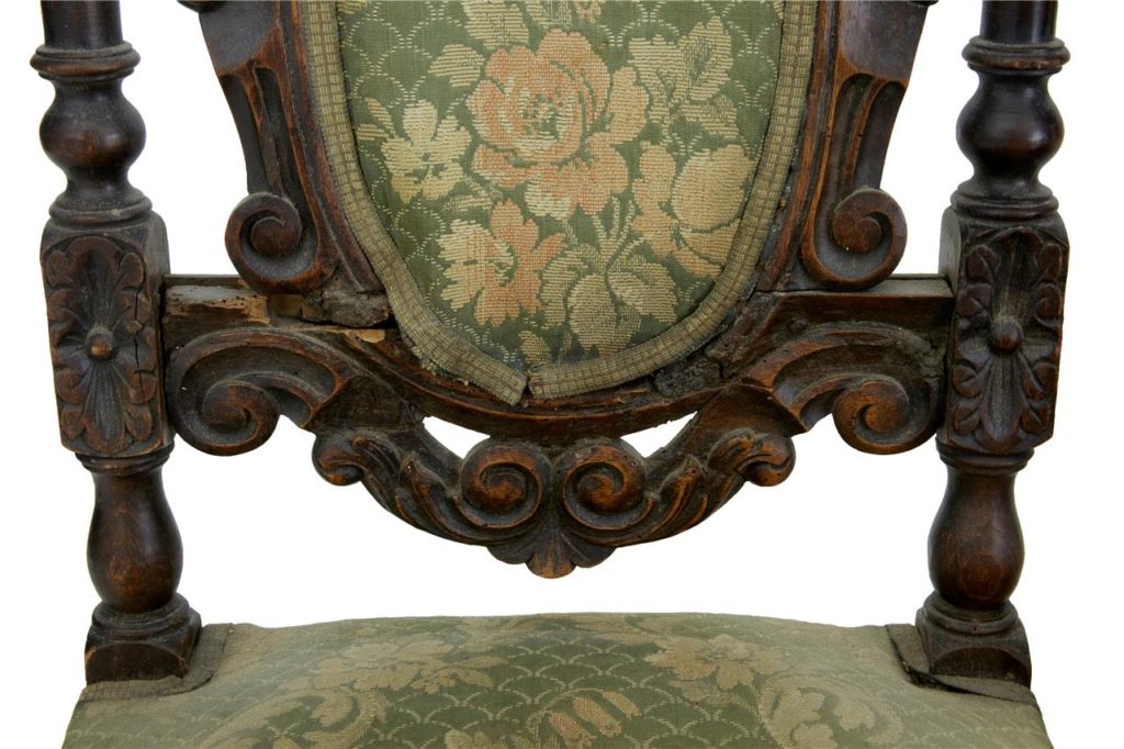 Set of 4 19th Century Carved Oak Dining Chairs for Restoration — image 4