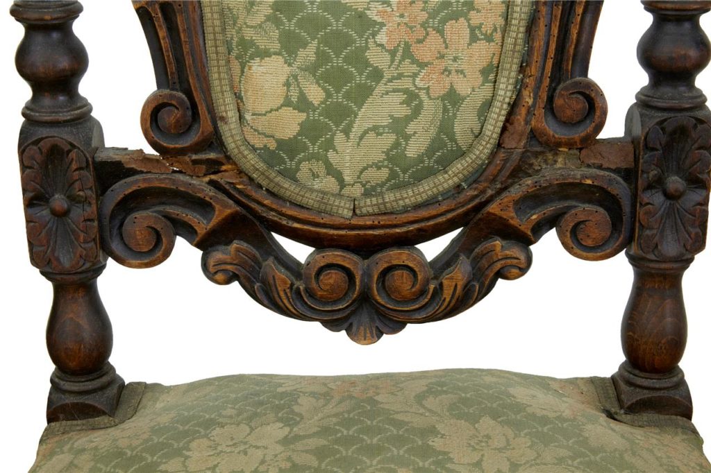 Set of 4 19th Century Carved Oak Dining Chairs for Restoration — image 3