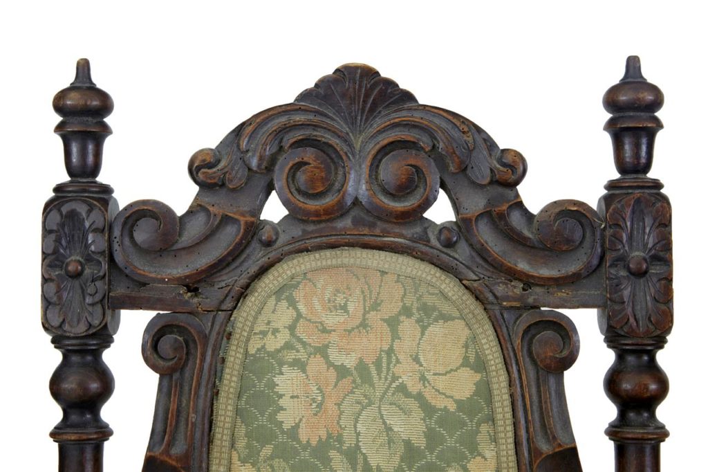 Set of 4 19th Century Carved Oak Dining Chairs for Restoration — image 5