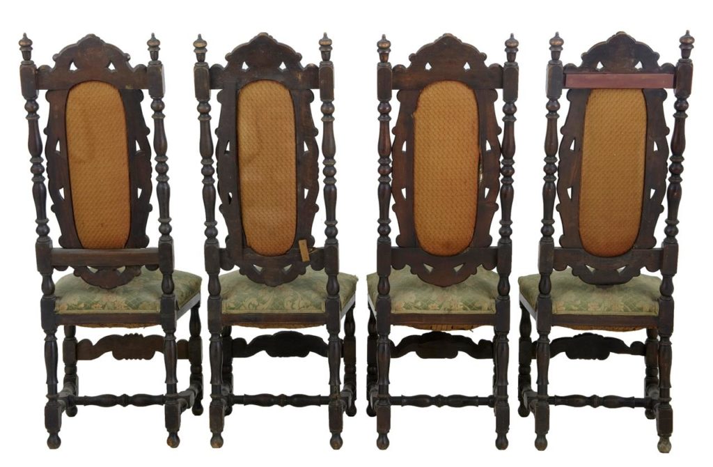 Set of 4 19th Century Carved Oak Dining Chairs for Restoration — image 6