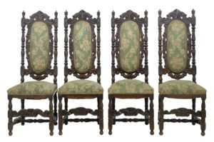Set of 4 19th Century Carved Oak Dining Chairs for Restoration — thumbnail 1