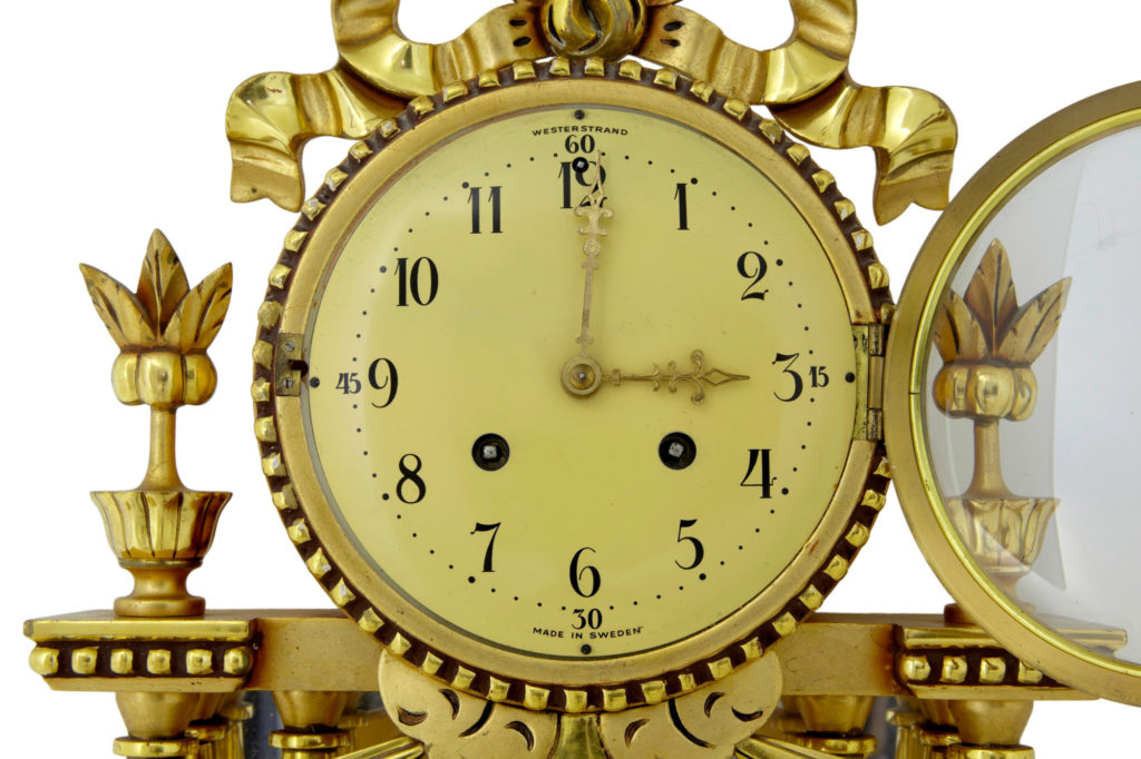 1940’s Swedish Gilt Ornate Wall Clock by Westerstrand — image 5