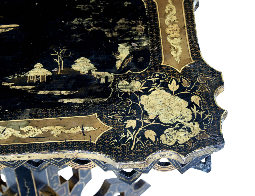 19th Century Black Lacquered Chinoiserie Side Table — image 6