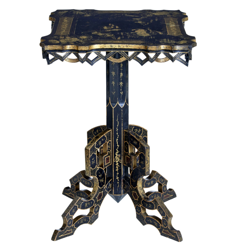 19th Century Black Lacquered Chinoiserie Side Table — image 4