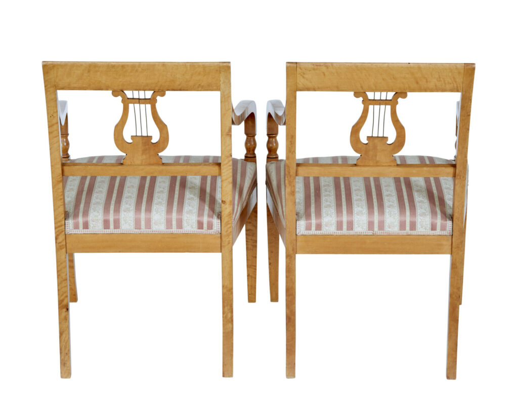 Pair of Early 20th Century Empire Revival Birch Armchairs — image 3