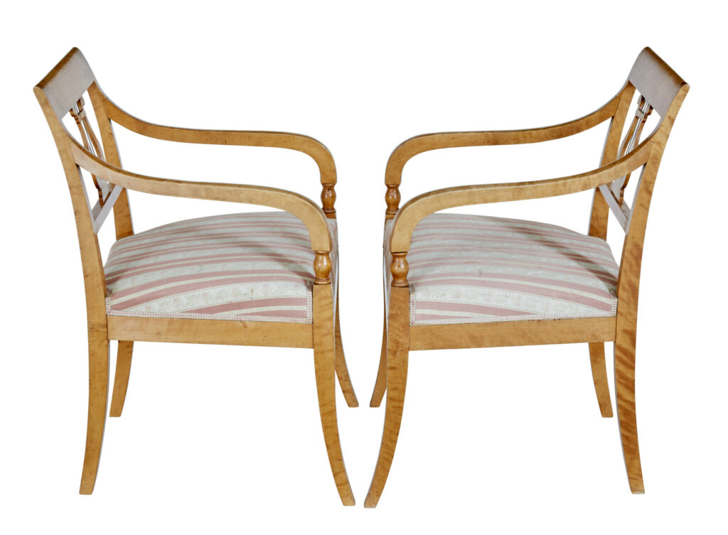 Pair of Early 20th Century Empire Revival Birch Armchairs — image 2
