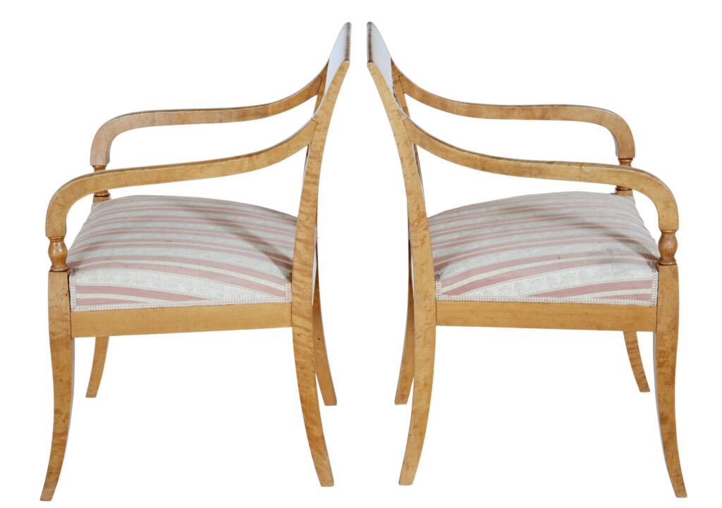Pair of Early 20th Century Empire Revival Birch Armchairs — image 4