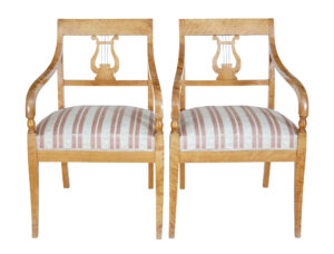 Pair of Early 20th Century Empire Revival Birch Armchairs — thumbnail 1