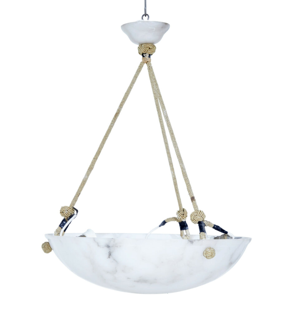 ART DECO WHITE AND GREY ALABASTER DISH CEILING LIGHT