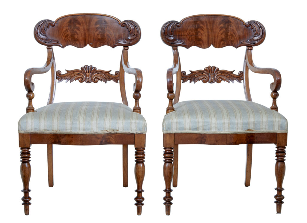Pair of 19th Century Carved Mahogany Armchairs