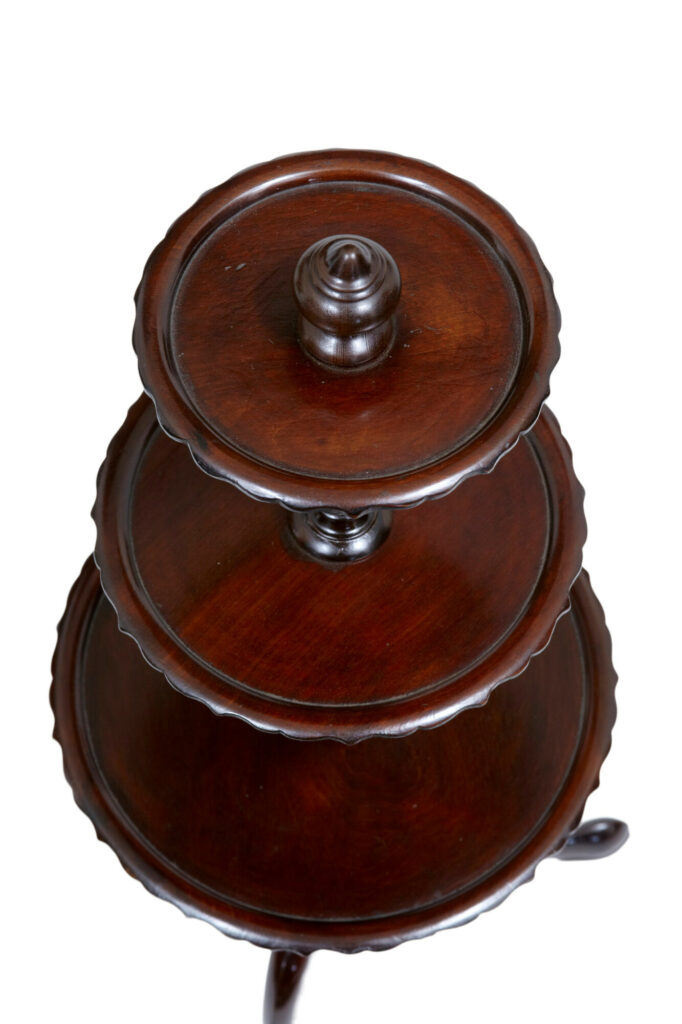 19th Century Small 3 Tier Piecrust Mahogany Cake Stand — image 5