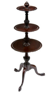 19th Century Small 3 Tier Piecrust Mahogany Cake Stand — thumbnail 2