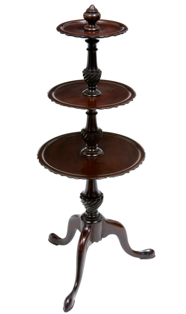 19th Century Small 3 Tier Piecrust Mahogany Cake Stand — image 2