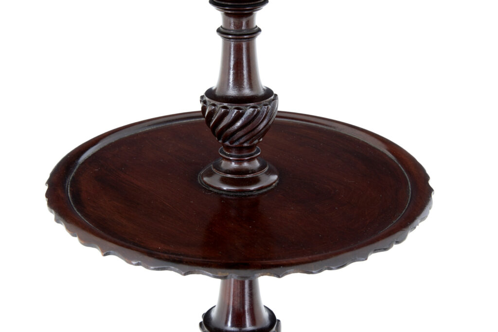 19th Century Small 3 Tier Piecrust Mahogany Cake Stand — image 4