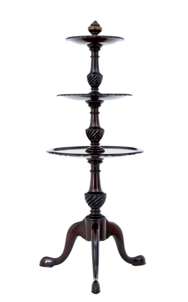 19th Century Small 3 Tier Piecrust Mahogany Cake Stand
