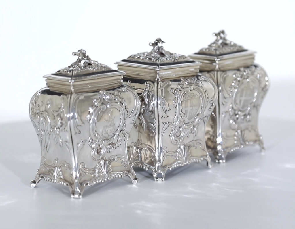 Rare Set of 3 Georgian Tea Caddies by Emick Romer — image 12