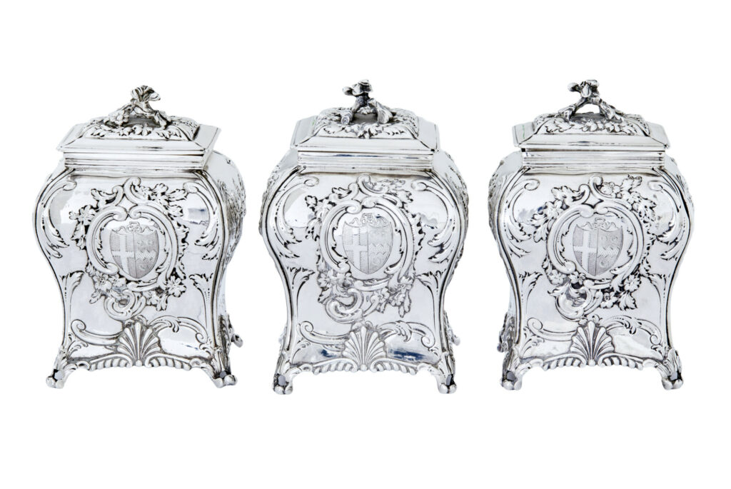 Rare Set of 3 Georgian Tea Caddies by Emick Romer