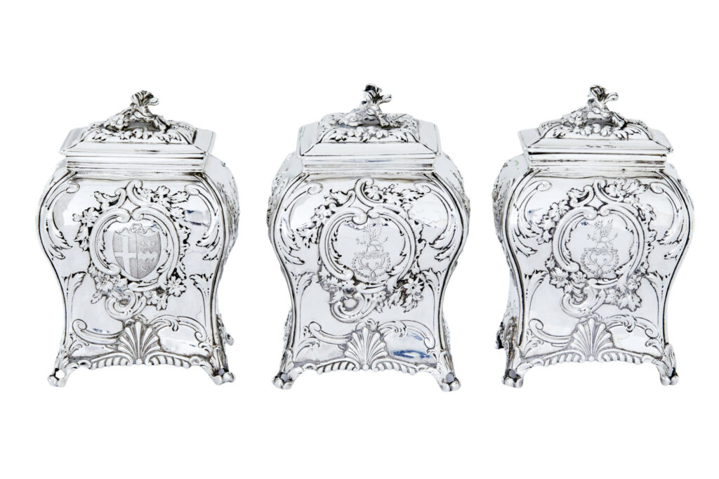 Rare Set of 3 Georgian Tea Caddies by Emick Romer — image 3