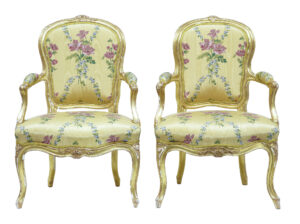 Near Pair of 18th Century Louis Xv Gilt Armchairs by Michard — thumbnail 1
