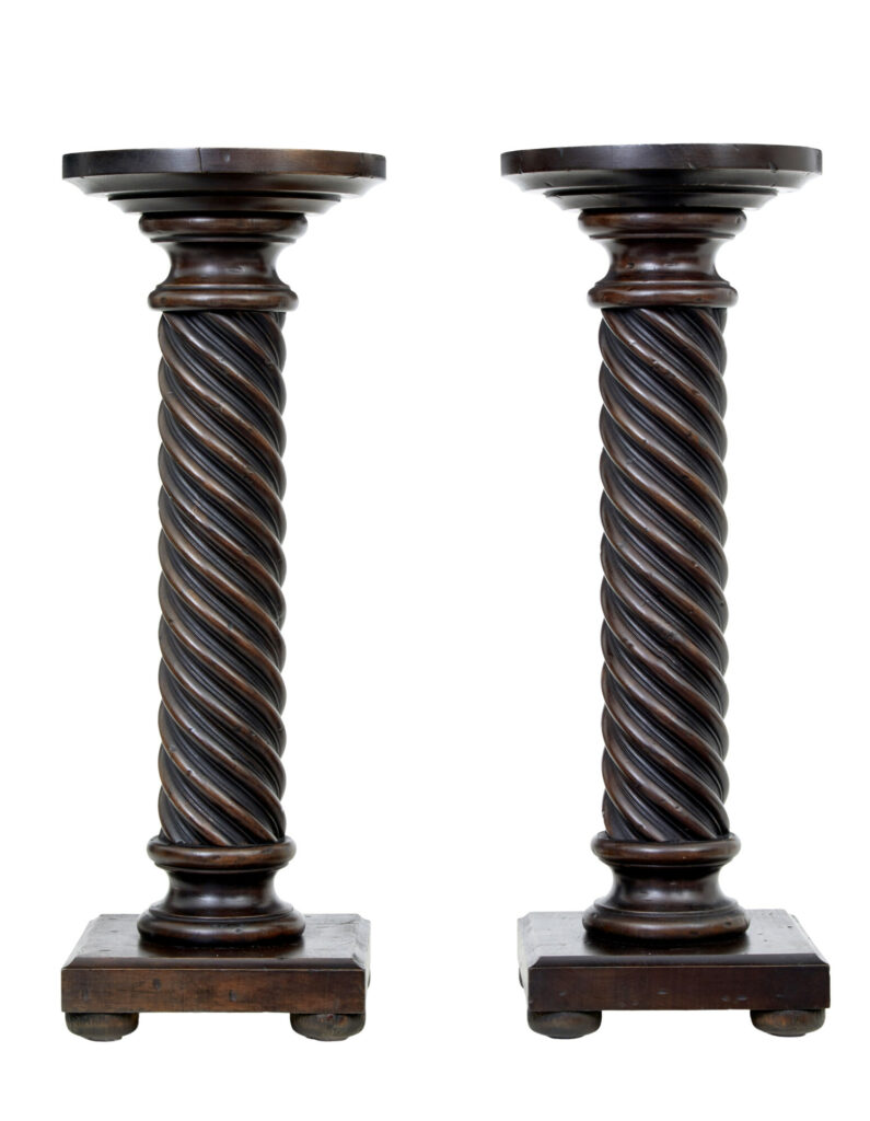 Small Pair of Late 19th Century Mahogany Barley Twist Columns — image 1