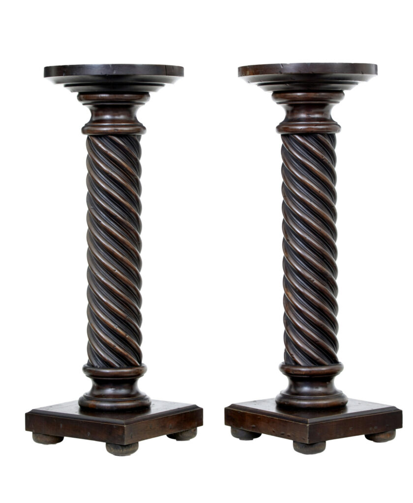 Small Pair of Late 19th Century Mahogany Barley Twist Columns — image 6