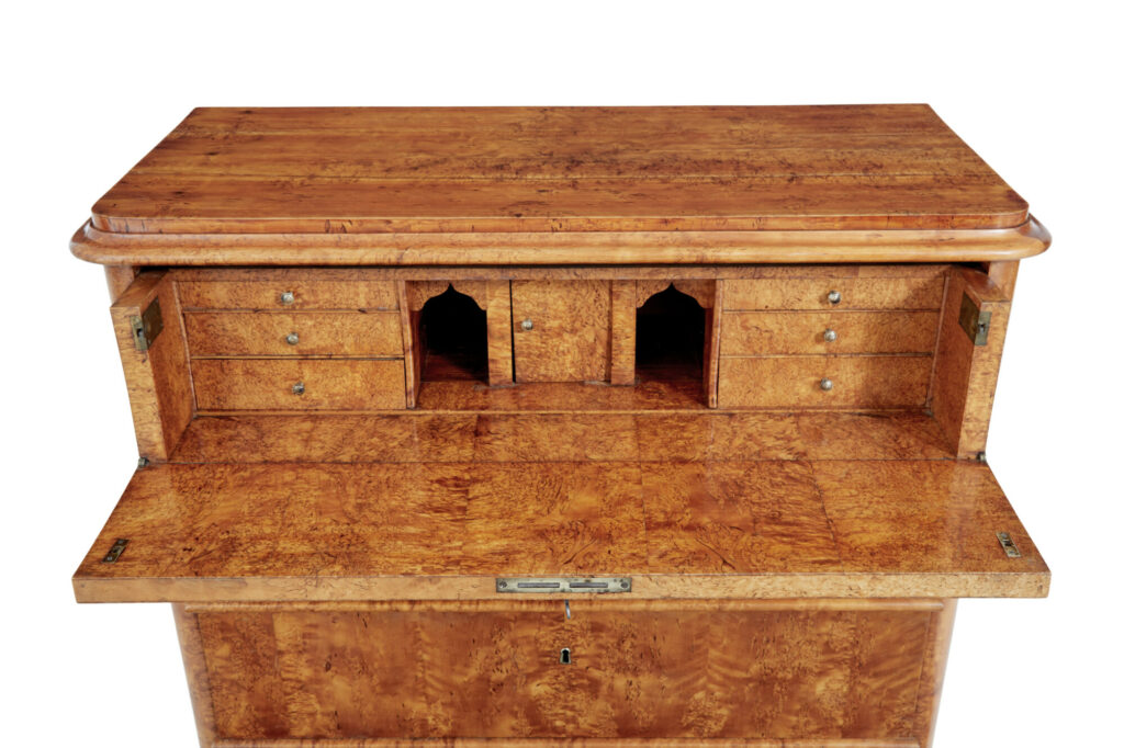 Swedish 19th Century Burr Birch Secretaire Chest of Drawers — image 4