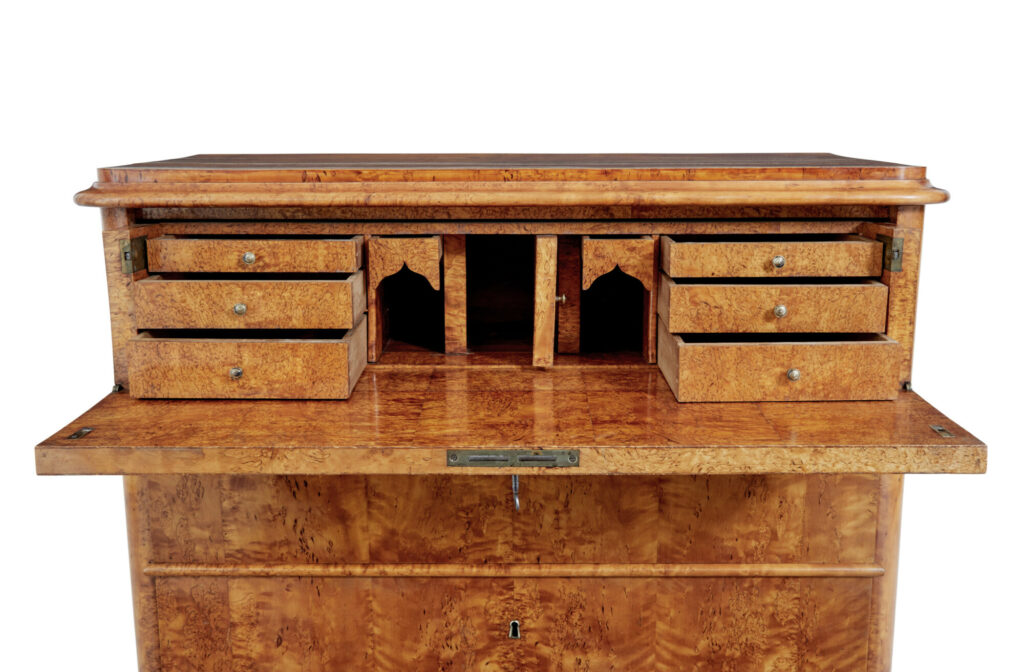 Swedish 19th Century Burr Birch Secretaire Chest of Drawers — image 5