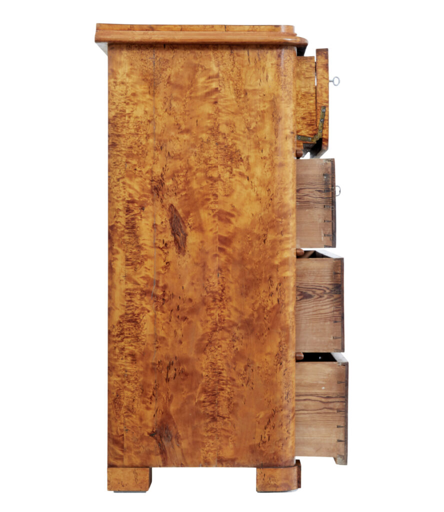 Swedish 19th Century Burr Birch Secretaire Chest of Drawers — image 7
