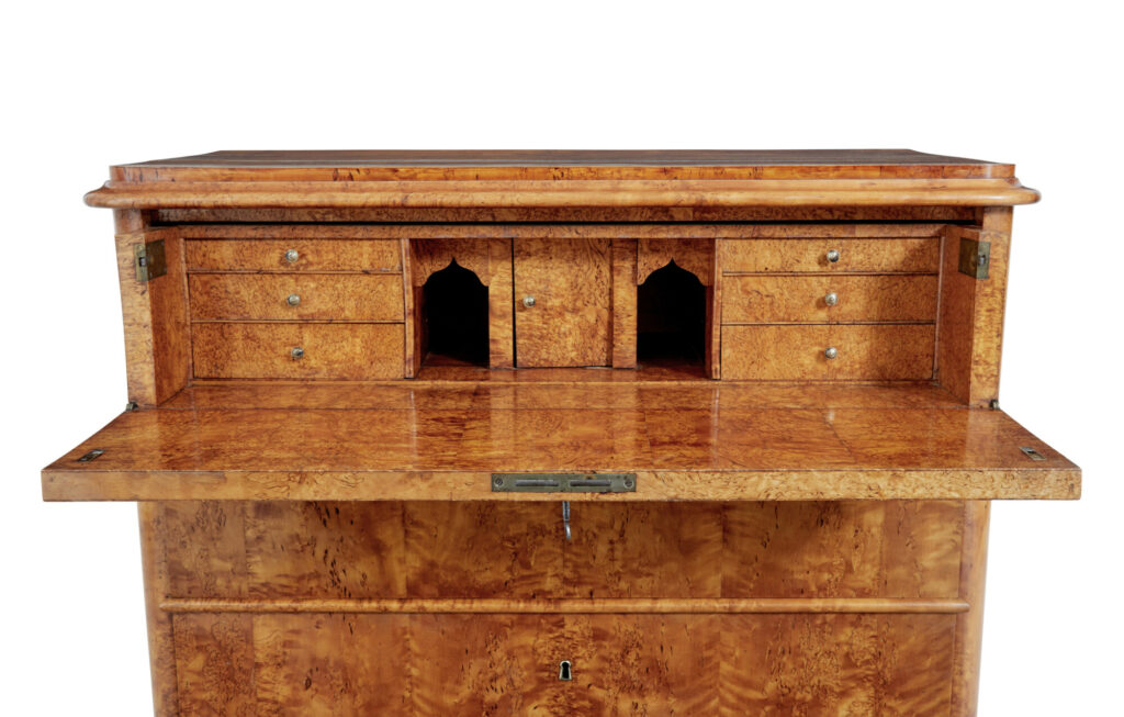 Swedish 19th Century Burr Birch Secretaire Chest of Drawers — image 6