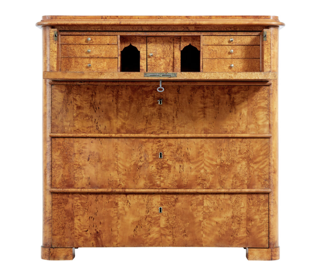 Swedish 19th Century Burr Birch Secretaire Chest of Drawers — image 10