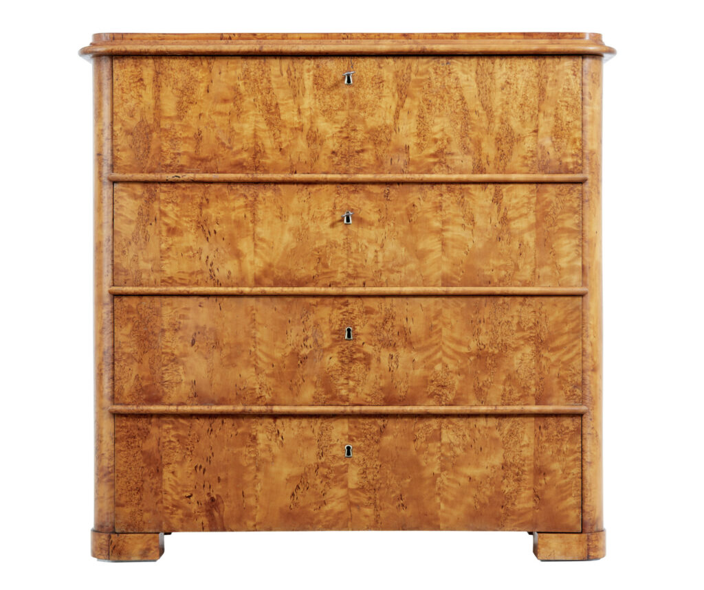 SWEDISH 19TH CENTURY BURR BIRCH SECRETAIRE CHEST OF DRAWERS