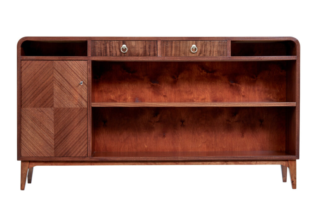 Swedish Mid Century Mahogany Low Open Bookcase — image 1