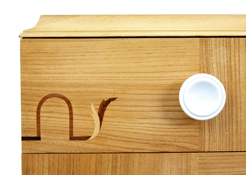 Mid 20th Century Scandinavian Elm Inlaid Chest of Drawers — image 4