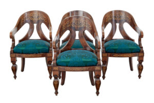 Rare Set of 4 Regency Period Inlaid Mahogany Lounge Chairs — thumbnail 1