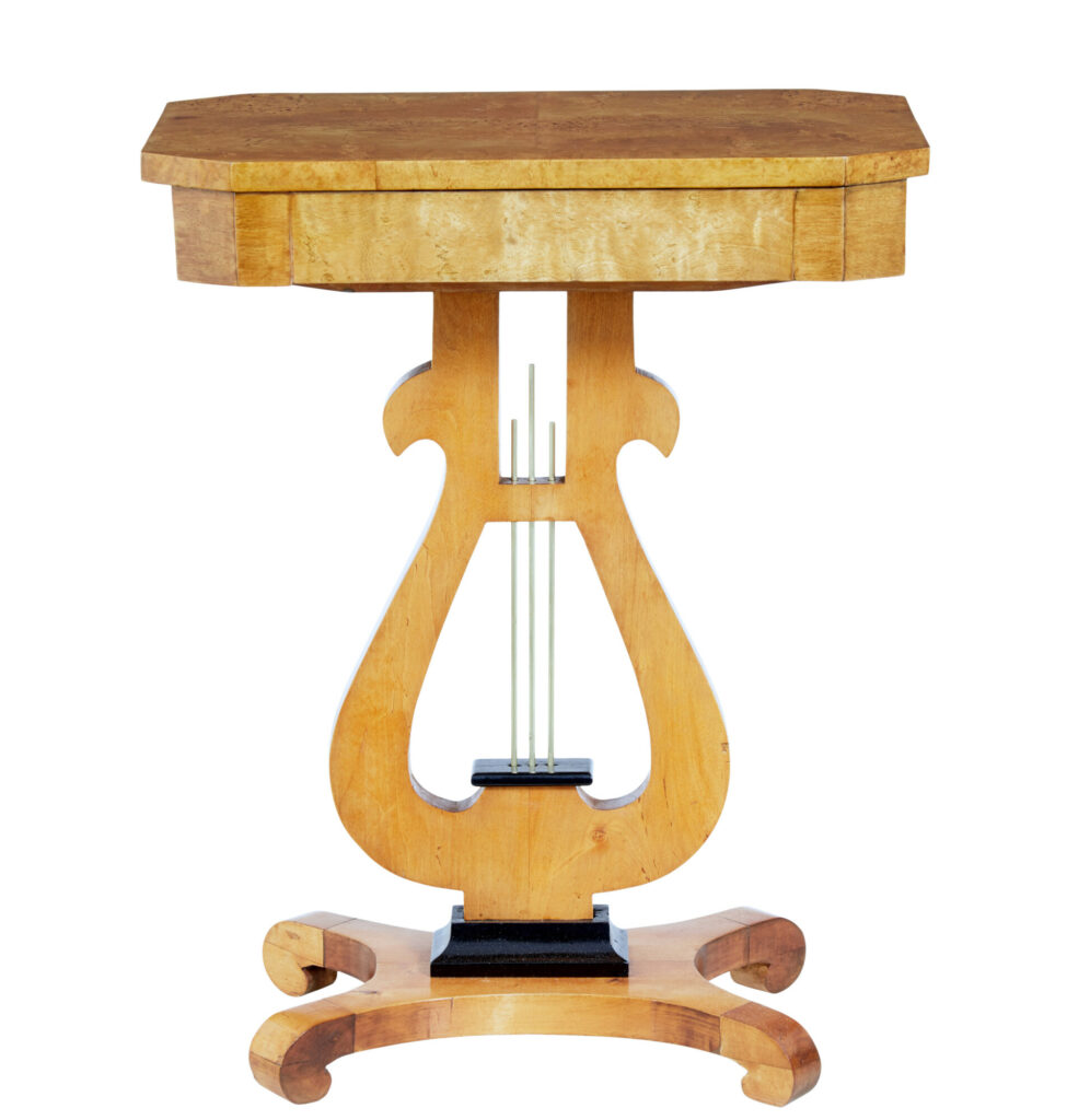 19th Century Birch and Burr Lyre Side Table — image 6