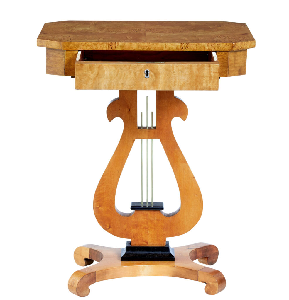 19th Century Birch and Burr Lyre Side Table — image 8