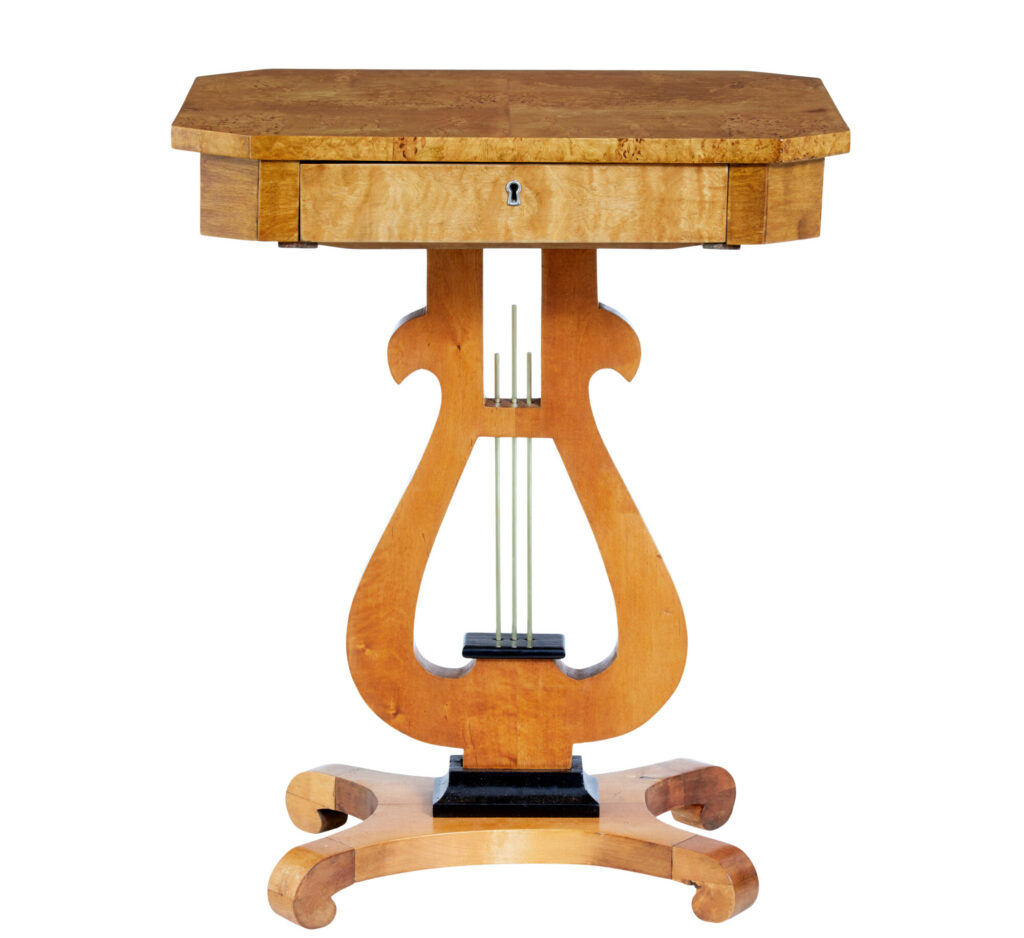 19th Century Birch and Burr Lyre Side Table